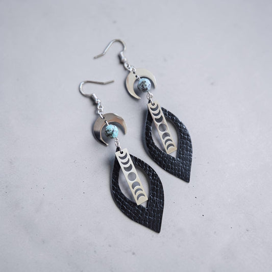 Phases of the Moon Dangle Earrings with Lapis Lazuli