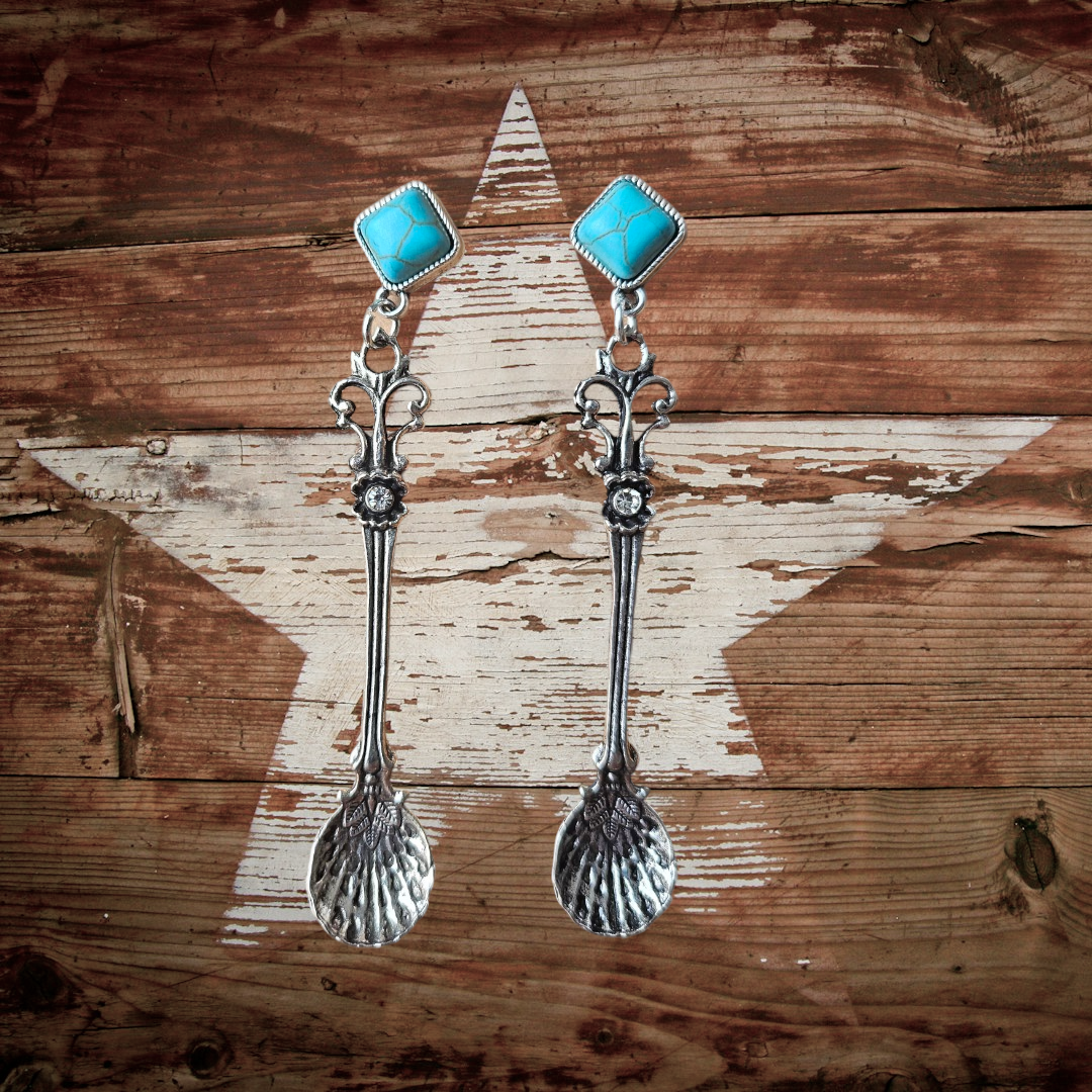 Western Teal Antique Spoon Earrings