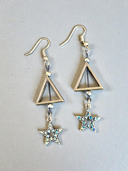Sassy Brassy Triangles and Shimmering Stars Dangle Earrings