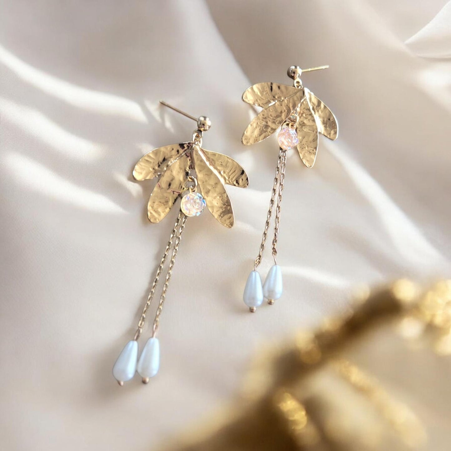 Abstract Luna Moth Golden Dangle Earrings