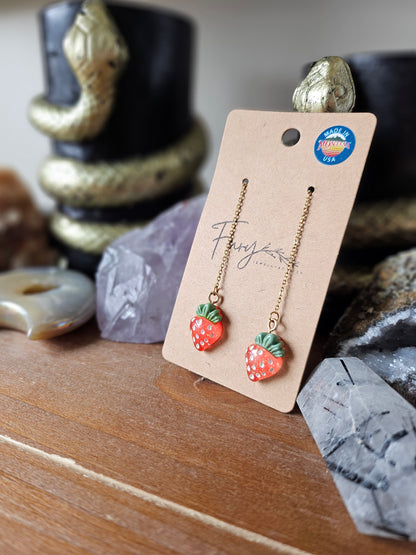 Strawberry Threader Earrings on Gold