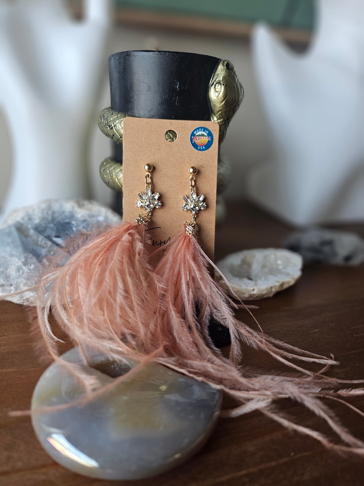 Glam Pink Feather Extra Long Statement Earrings