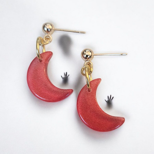 Red Moon Dangle Stud Earrings