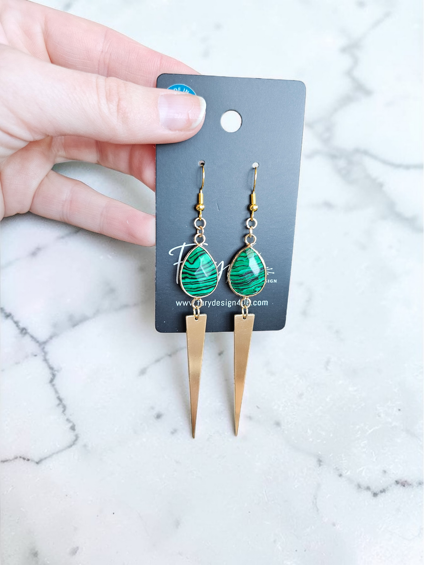 Gemstone Teardrops with Long Golden Point Dangle Earrings