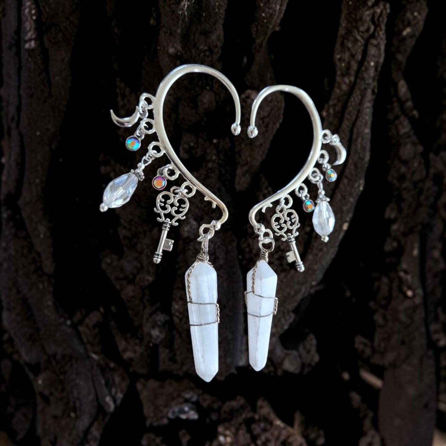 Magical Selenite Crystals and Charms Silvery Ear Cuff (1)
