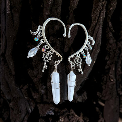 Magical Selenite Crystals and Charms Silvery Ear Cuff (1)