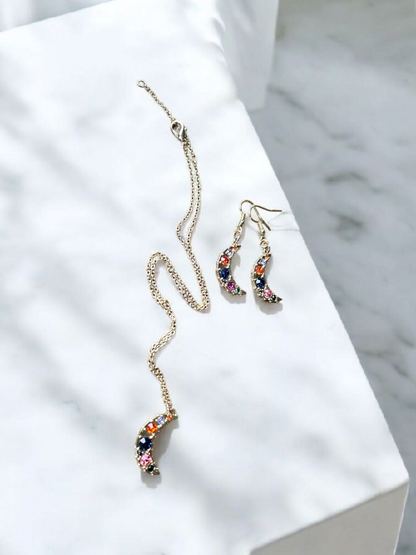 Glimmer Moons on Gold Earrings and Necklace Set