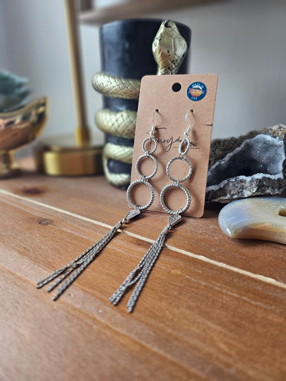 Silver Cascading Circles and Tassles Dangle Earrings