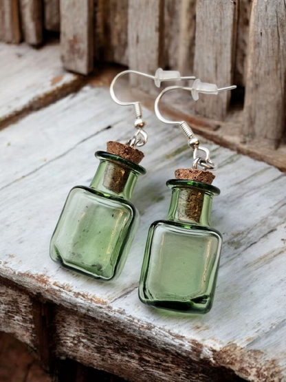 Green Translucent Cork Jar Dangle Earrings
