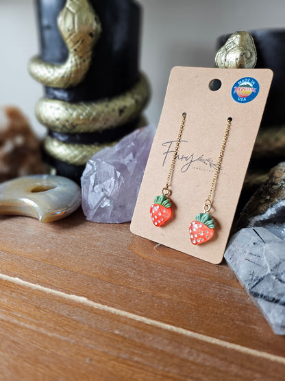 Strawberry Threader Earrings on Gold