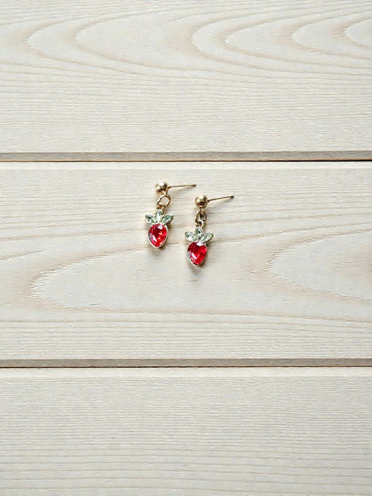 Strawberry Jewels on Gold Post Earrings Dangle Stud Earrings