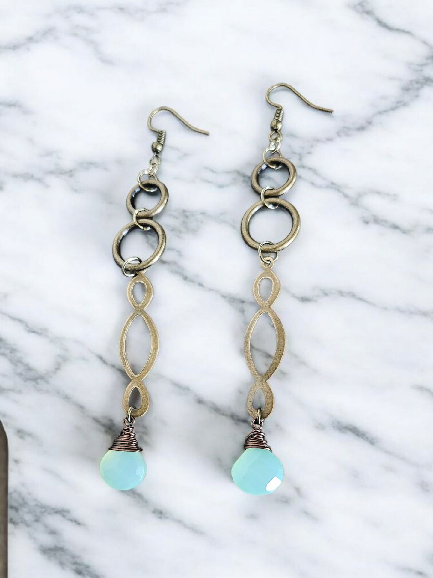 Brass with Teal Gemstones Dangle Earrings