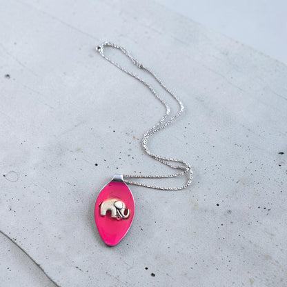 Upcycled Red Elephant Spoon Silver Necklace