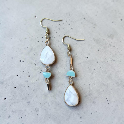 Asymmetrical Howlite Dangle Earrings with Turquoise Accents