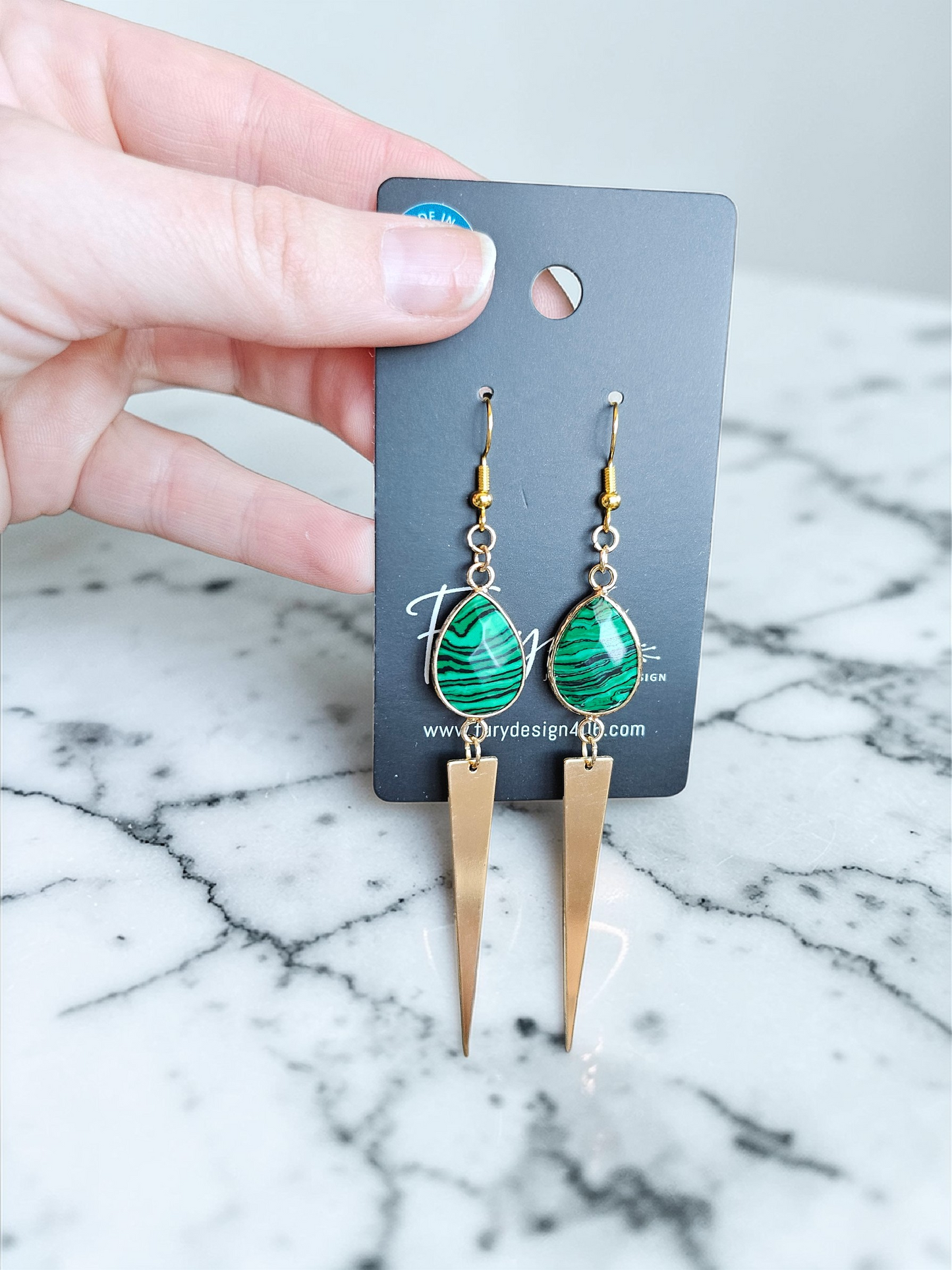 Gemstone Teardrops with Long Golden Point Dangle Earrings