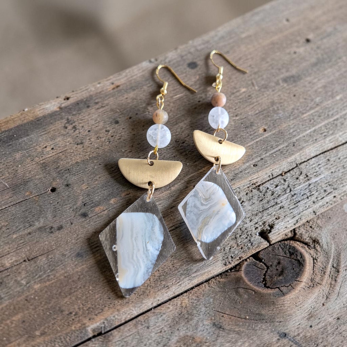 Fire Agate Abstract Geometric Dangle Earrings