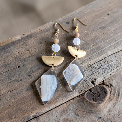 Fire Agate Abstract Geometric Dangle Earrings