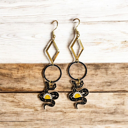 Two Headed Snake Geometric Dangle Earrings