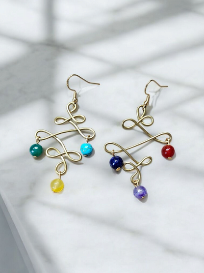 Upcycled Chakra Bead on Gold Knot Dangle Earrings