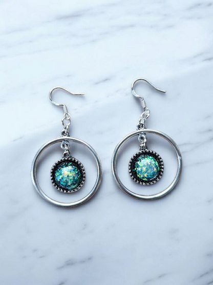 Silver Circles with Holographic Drops Dangle Earrings