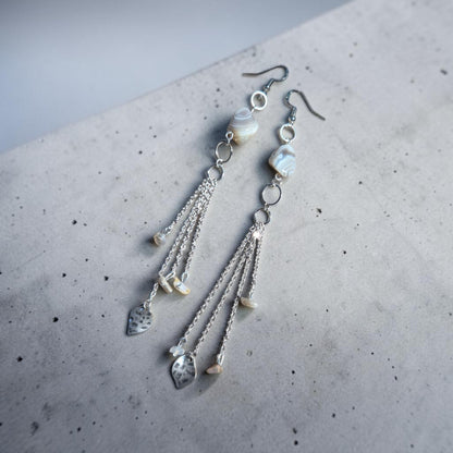 Brazil Agates on Silver Dangle Earrings with Agate Beaded Tassels