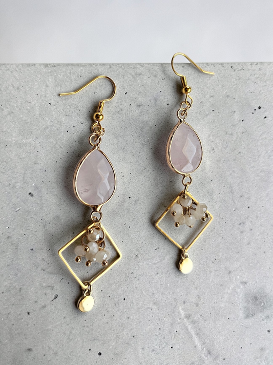 Gemstone Teardrops with Geometric Accents and Beads Dangle Earrings