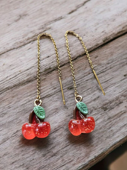 Cherry Threader Earrings on Gold