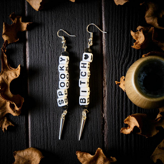 Spooky Bitch Halloween Dangle Earrings High Quality Materials Frightful Design Statement Jewelry For Halloween Parties