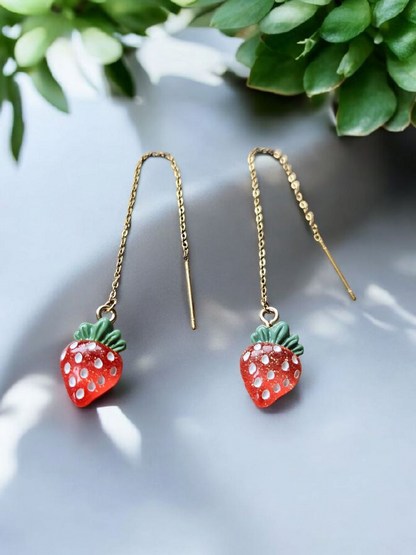 Strawberry Threader Earrings on Gold