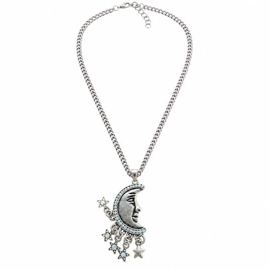 Silver Face of the Moon on Lilac Chain Necklace