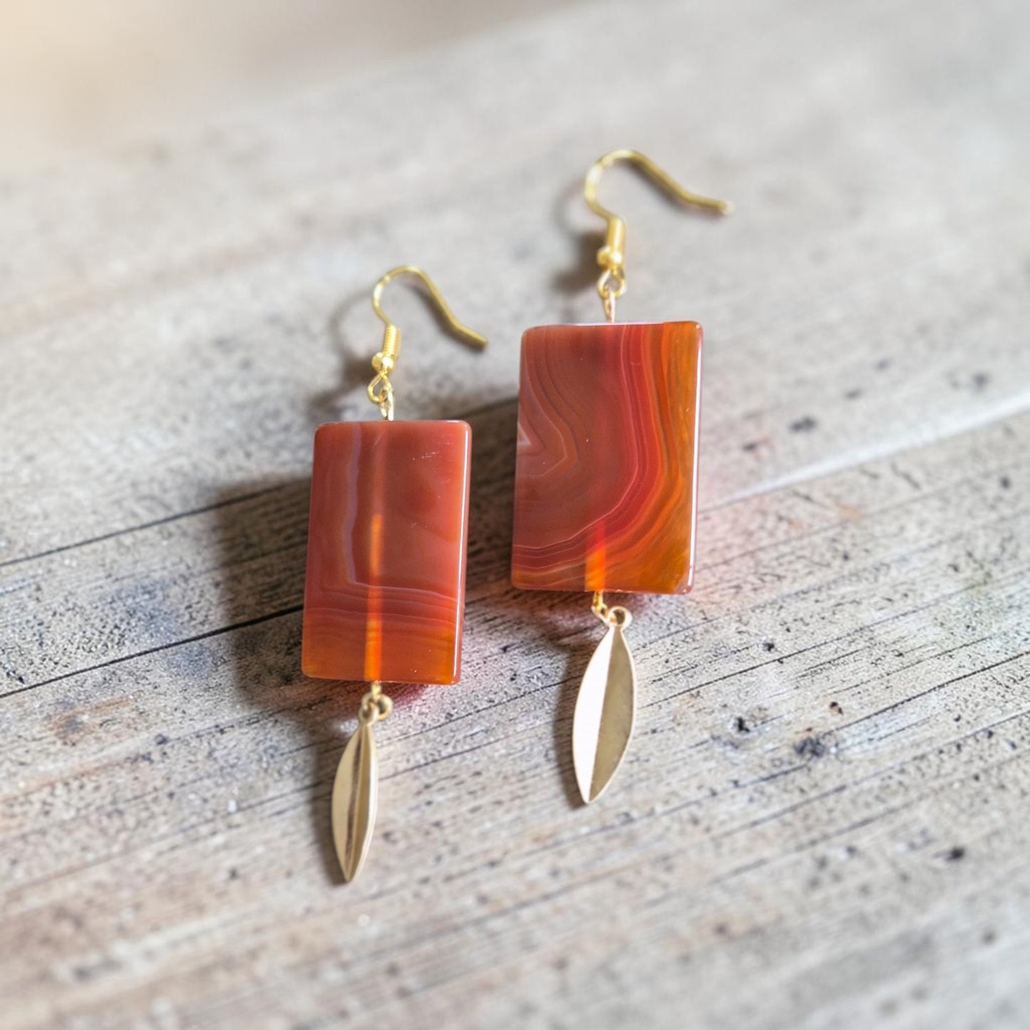 Carnelian Agate Squares Dangle Earrings
