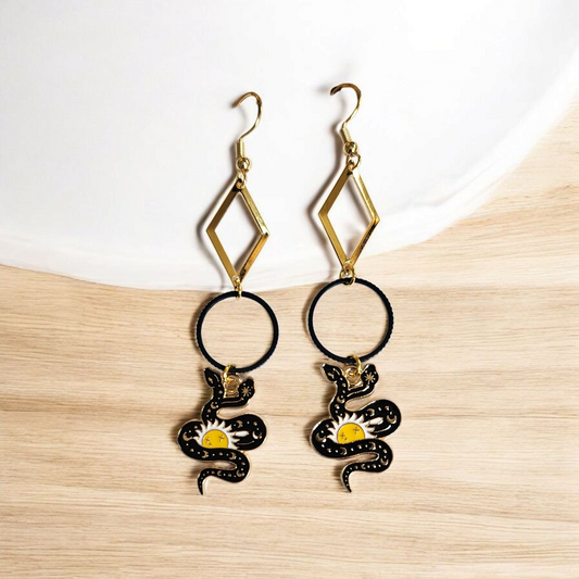 Two Headed Snake Geometric Dangle Earrings