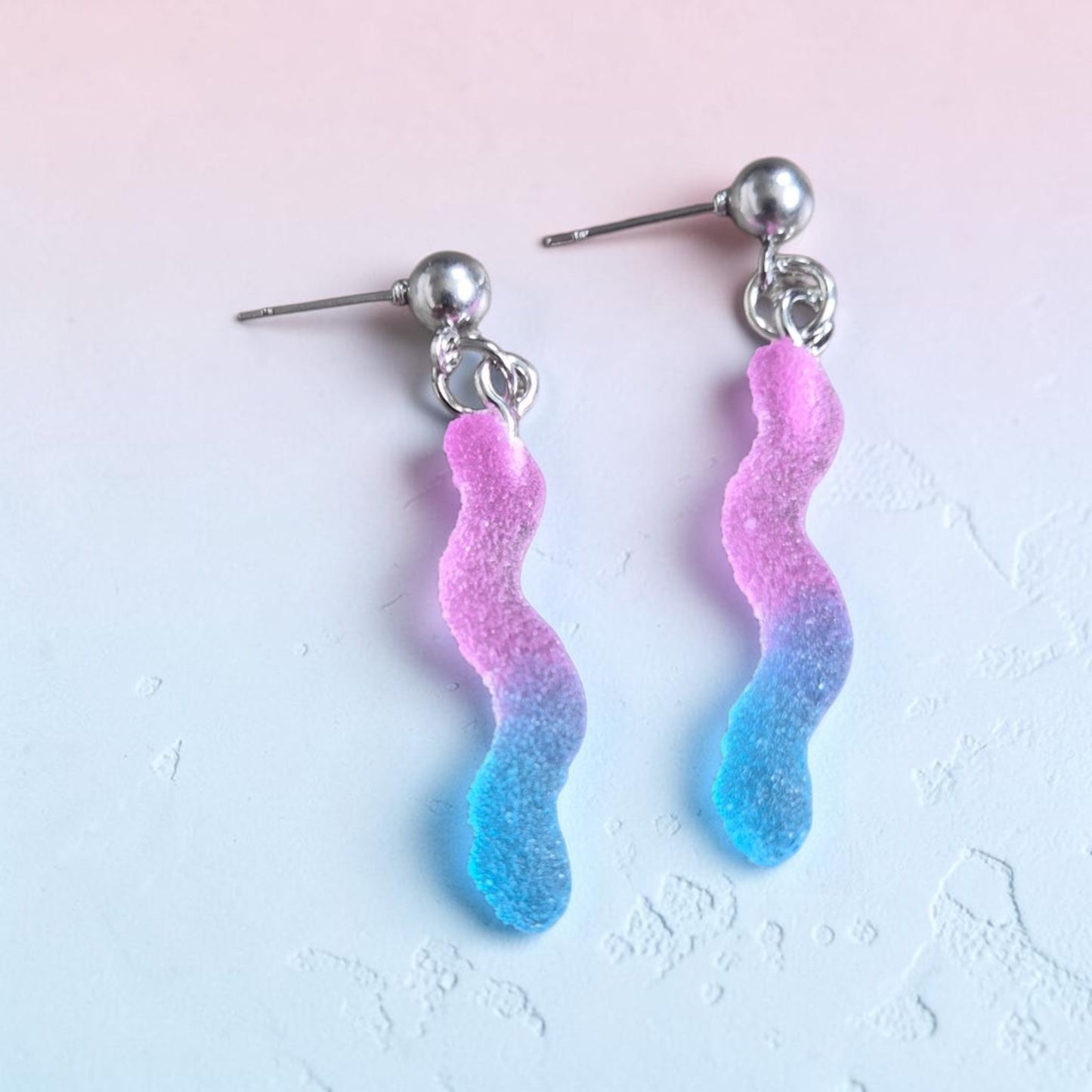 Gummy Worms on Silver Stud Earrings