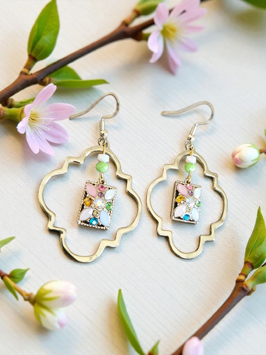 Upcycled Colorful Shimmer Mosaic Dangle Earrings Eco Friendly Statement Jewelry For Women