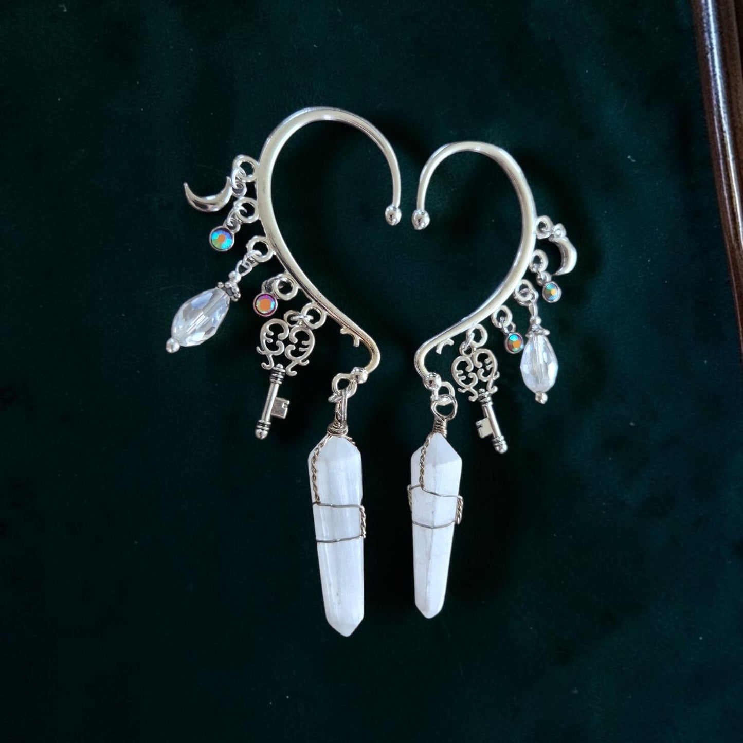 Magical Selenite Crystals and Charms Silvery Ear Cuff (1)