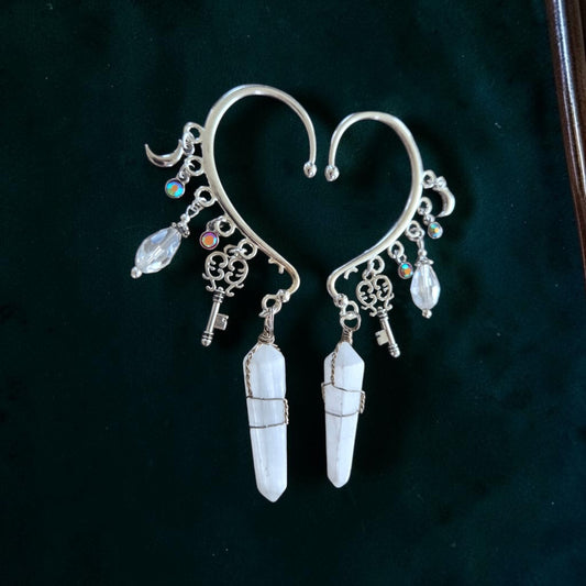 Magical Selenite Crystals and Charms Silvery Ear Cuff (1)