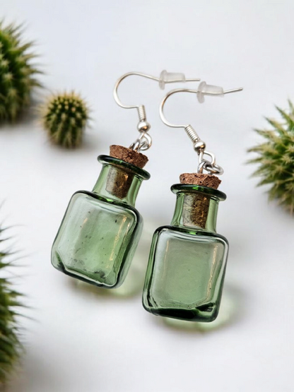 Green Translucent Cork Jar Dangle Earrings