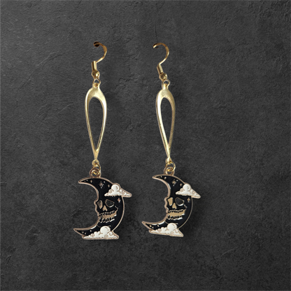 Haunted Moon Gold and Black Dangle Earrings