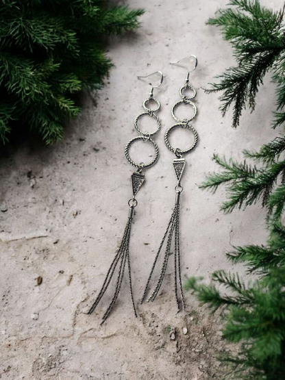 Silver Cascading Circles and Tassles Dangle Earrings