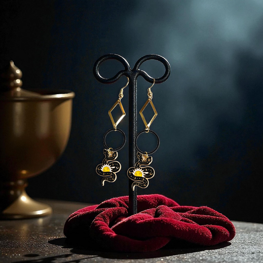 Two Headed Snake Geometric Dangle Earrings
