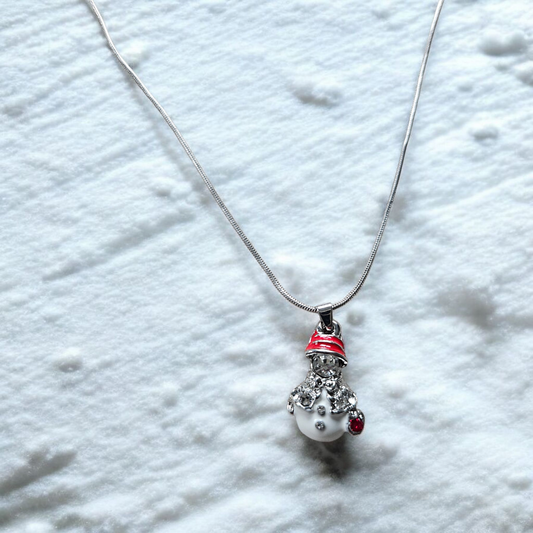 Shimmering Snowman on Silver Chain Holiday Necklace