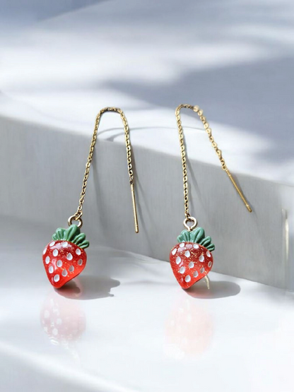 Strawberry Threader Earrings on Gold