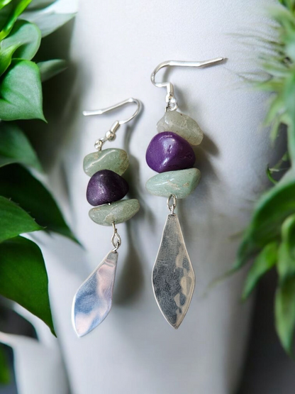 Upcycled Gemstones and Silver Charm Dangle Earrings