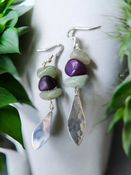 Upcycled Gemstones and Silver Charm Dangle Earrings