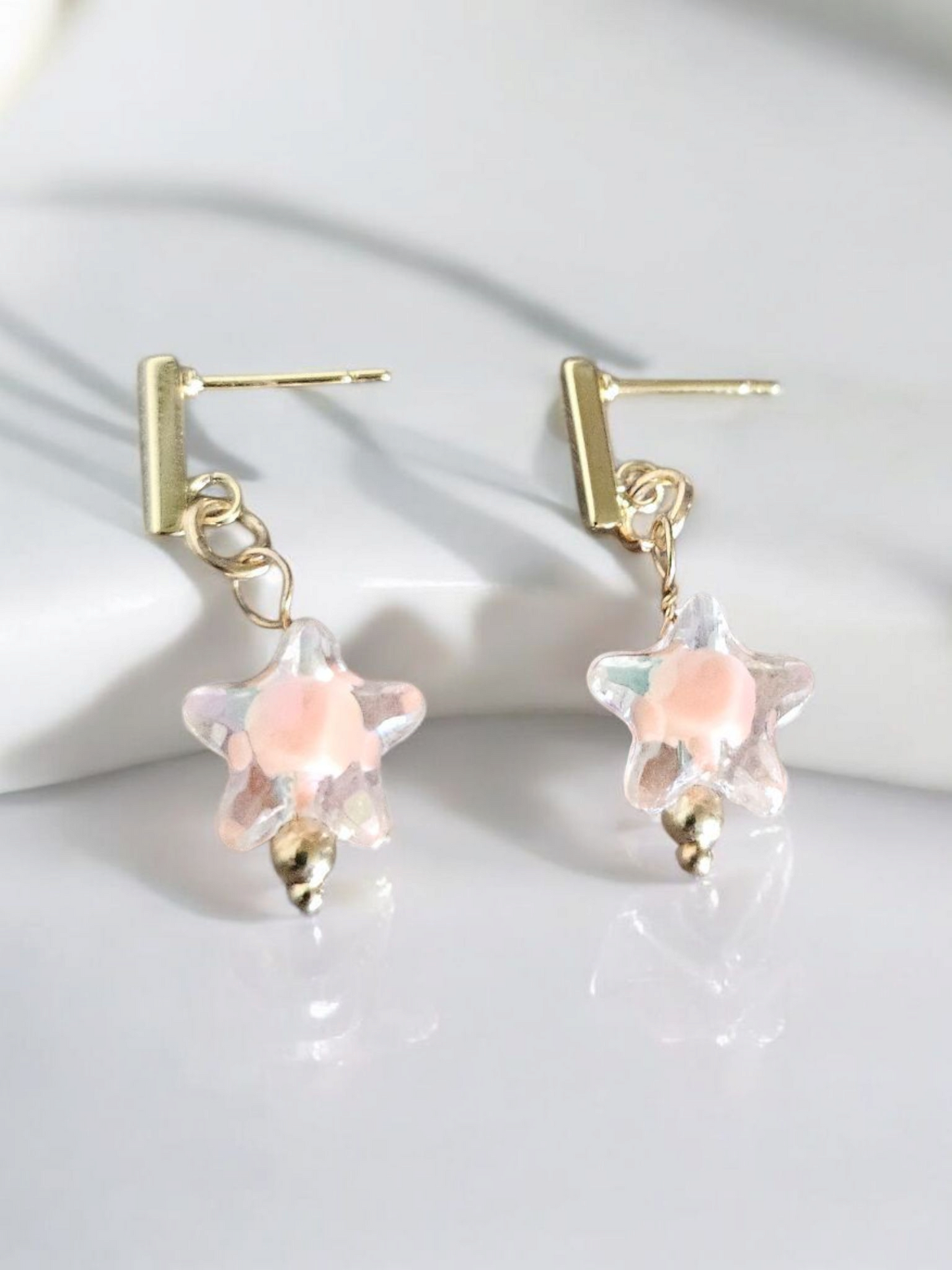 Coral Stars on Gold Bar Stud Earrings