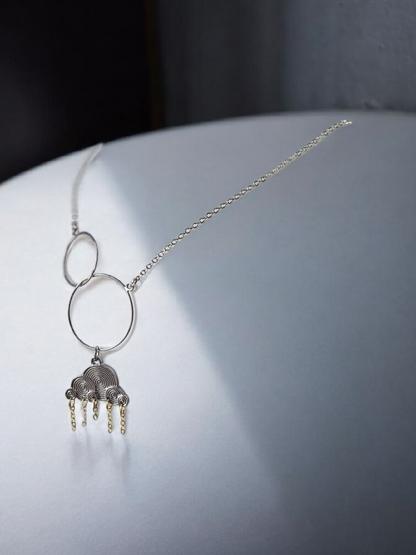 Rain Clouds Abstract Hoop Link Silver Necklace