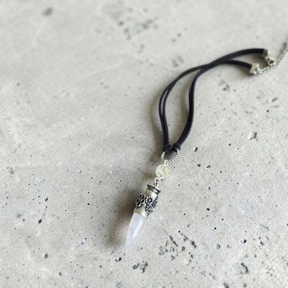 Rose Quartz Bullet on Black Leather Choker Necklace