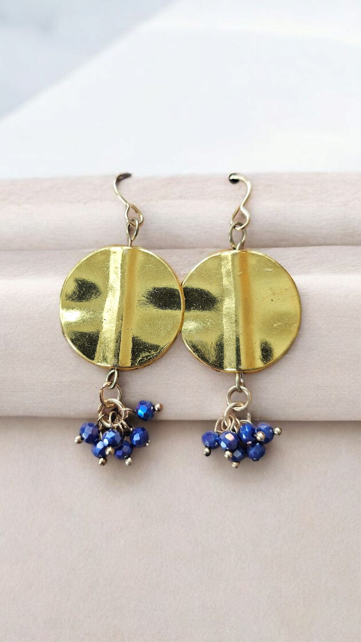 Upcycled Brass and Navy Dangle Earrings