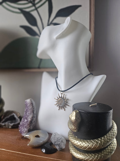 Two Face Sun and Moon Braided Leather 16" Necklace