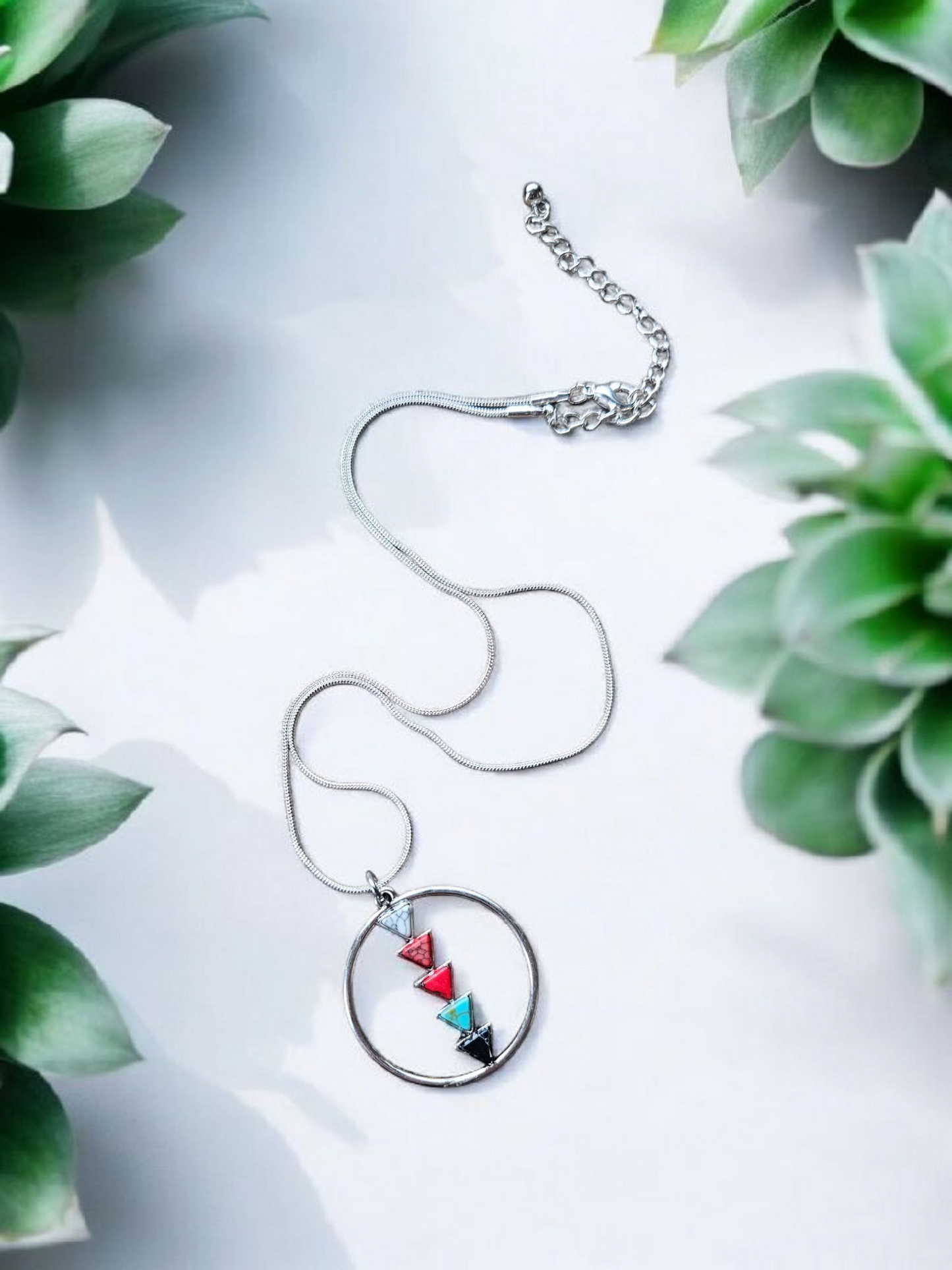 Teal Multicolor Triangles Necklace and Earrings Set